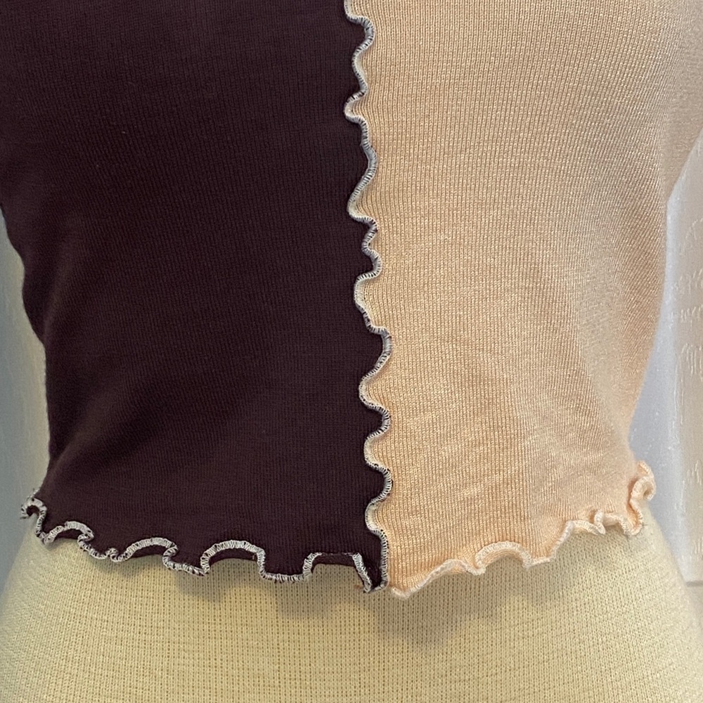 Twik Y2K Style Brown Pink Long Sleeve Crop Top Colorblock Petite Small - Picture 9 of 17
